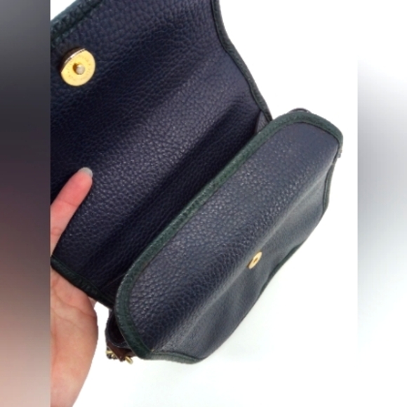 Vintage 80's Portofino Collection Pebbled Leather Navy Blue Green Trim Crossbody - Picture 14 of 15